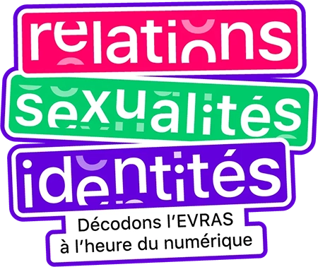 Logo de la campagne EVRAS avec comme slogan : "Relations, sexualités, identités : décodons l'EVRAS à l'heure du numérique"